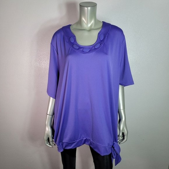 Maggie Barnes Top Plus Size 3X 26/28W Scoop Neck Short Sleeve Stretch Purple NWT - Picture 2 of 7